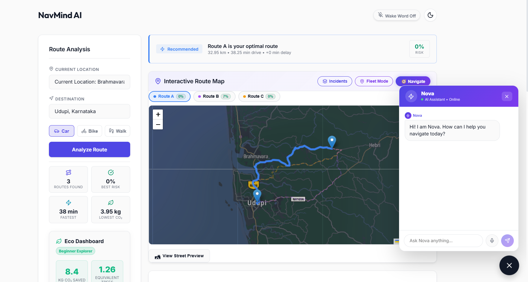 NavMind AI Chat Assistant Interface